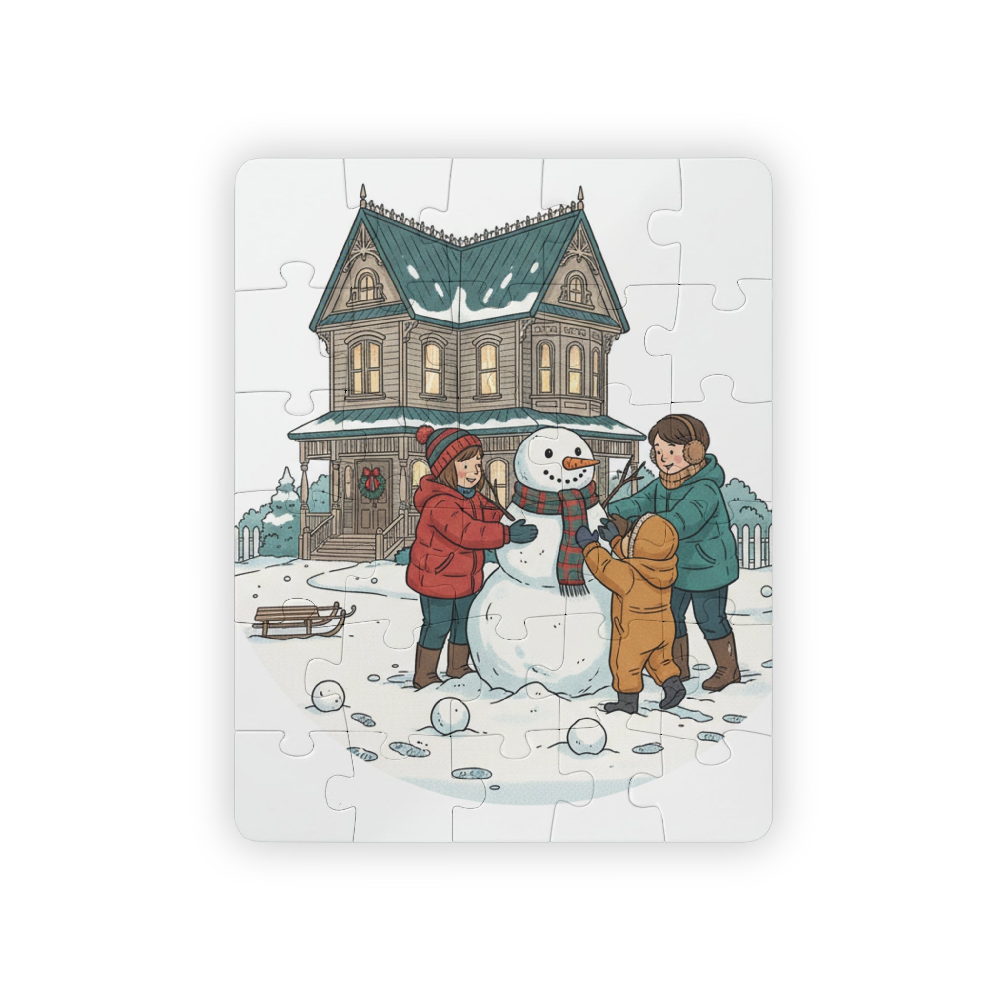 Snow Family Building Snowman Kids 30 Piece Puzzle