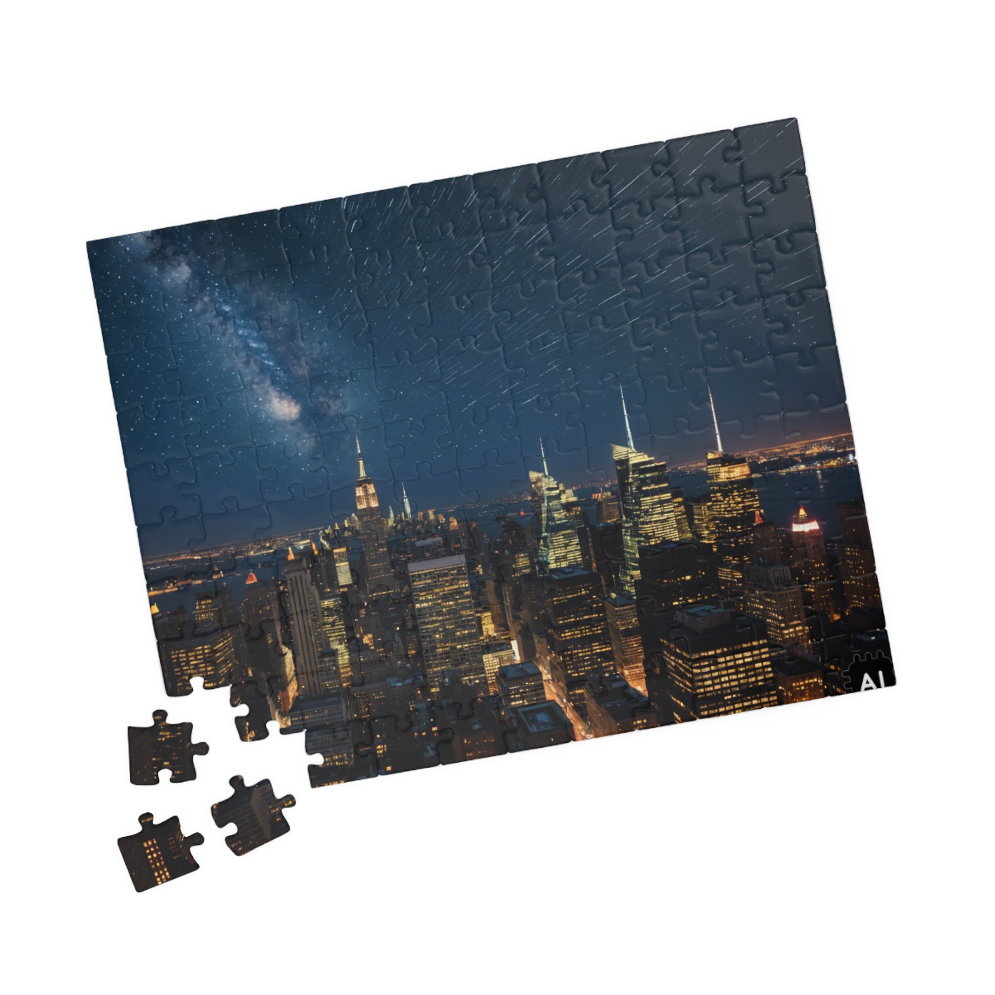 City Skyline at Night Jigsaw Puzzle — Meteor Shower Sky