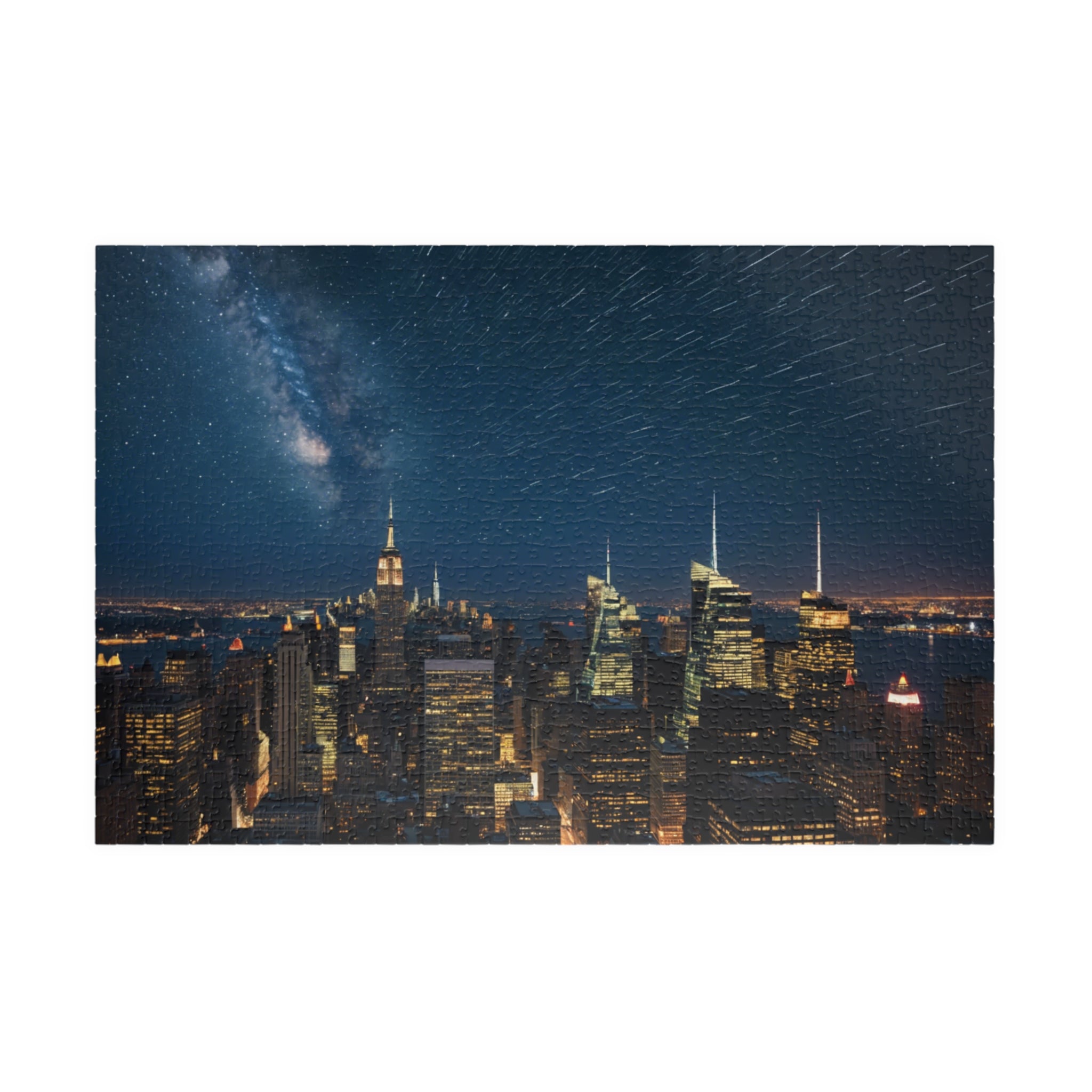 City Skyline at Night Jigsaw Puzzle — Meteor Shower Sky