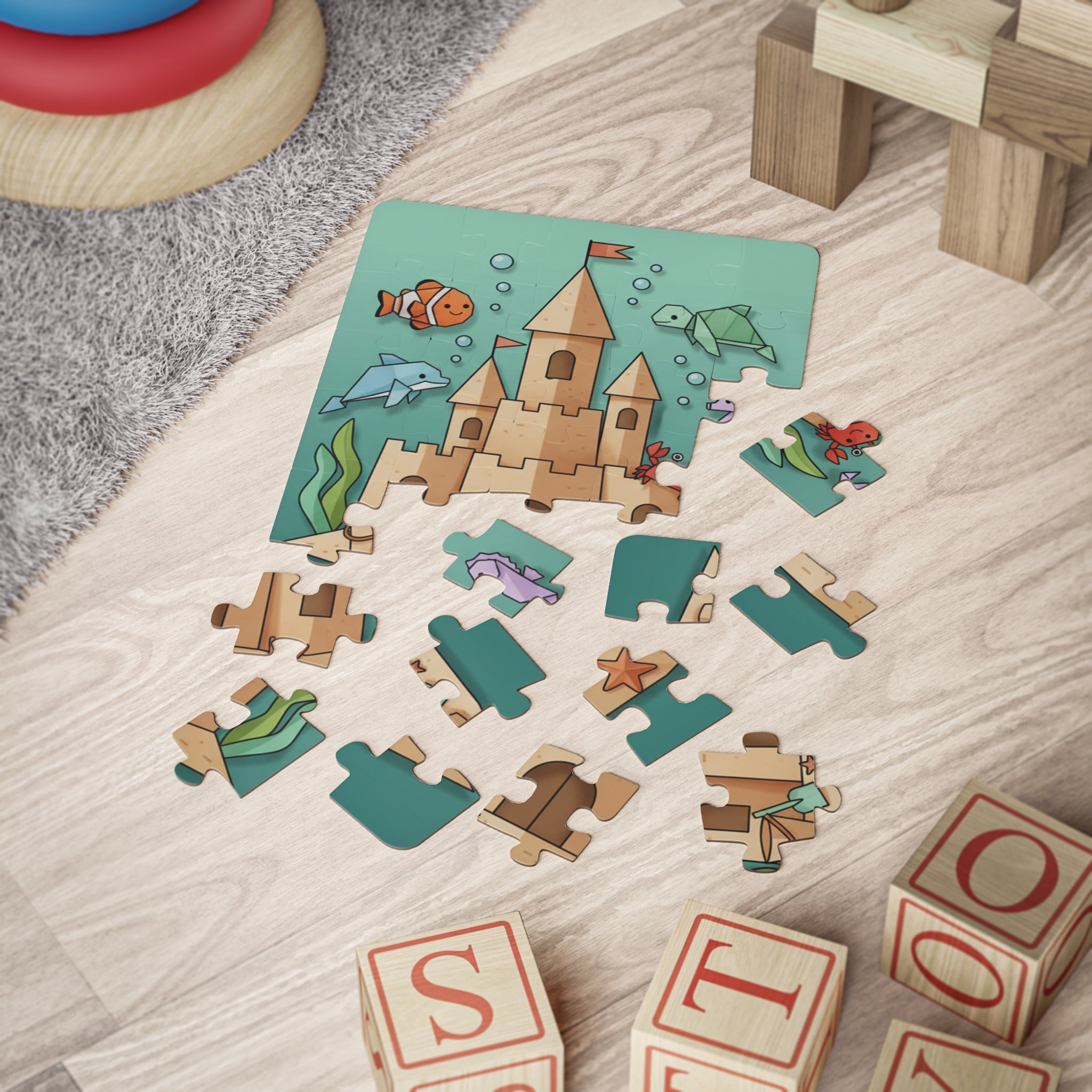 Sandcastle & Sea Creatures Wooden Jigsaw for KIds