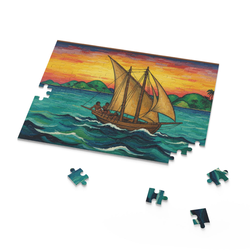 Sailboat Sunset Puzzle — Nautical Ocean Scene Jigsaw (120/252/500 pcs)