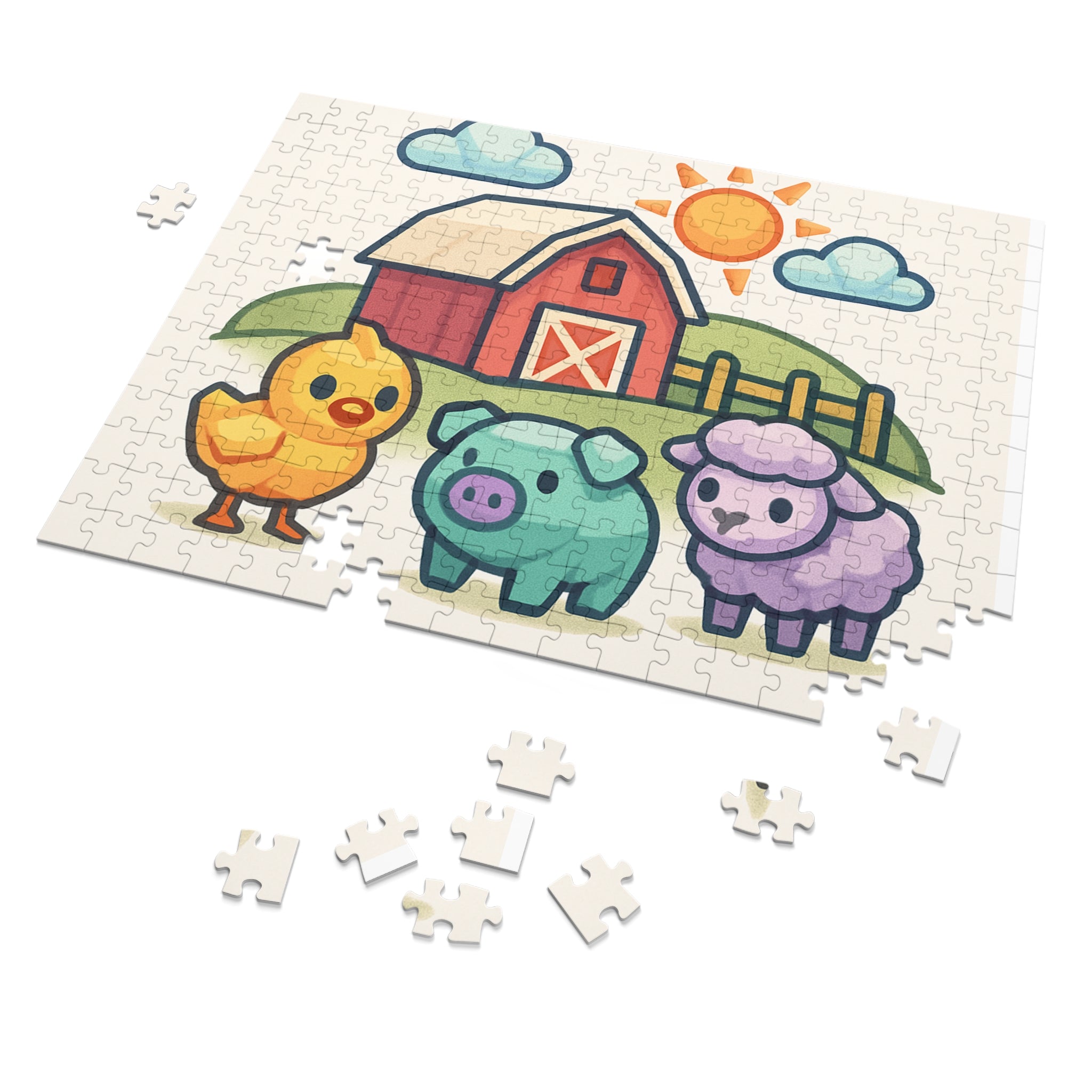 Farm Friends 200-Piece Kids Jigsaw Puzzle with Tin — Cute Barn, Chick, Pig & Lamb