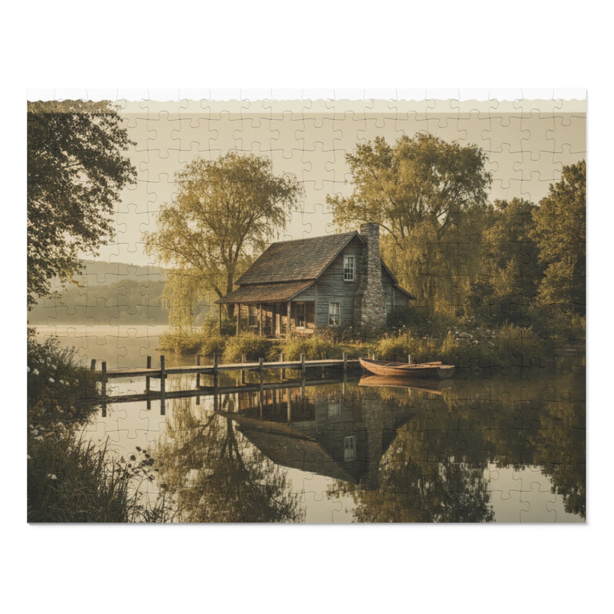 Cottage on the Lake Jigsaw Puzzle with Tin