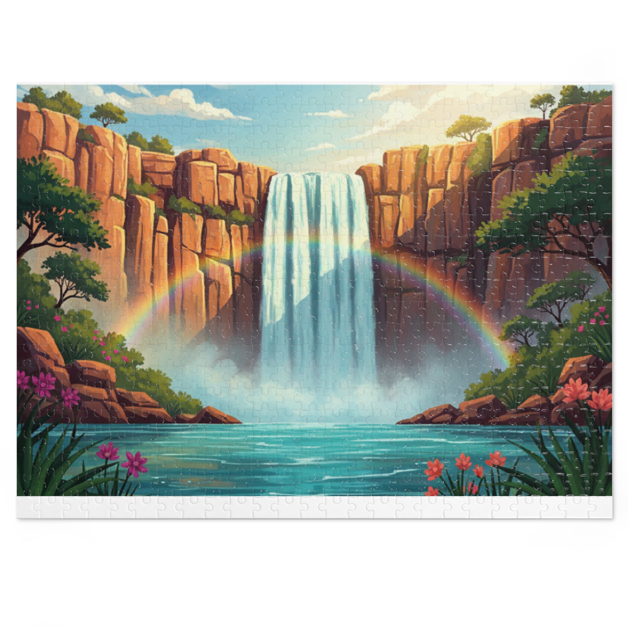 Waterfall Rainbow Jigsaw Puzzle with Tin — Scenic 500‑Piece Puzzle Gift