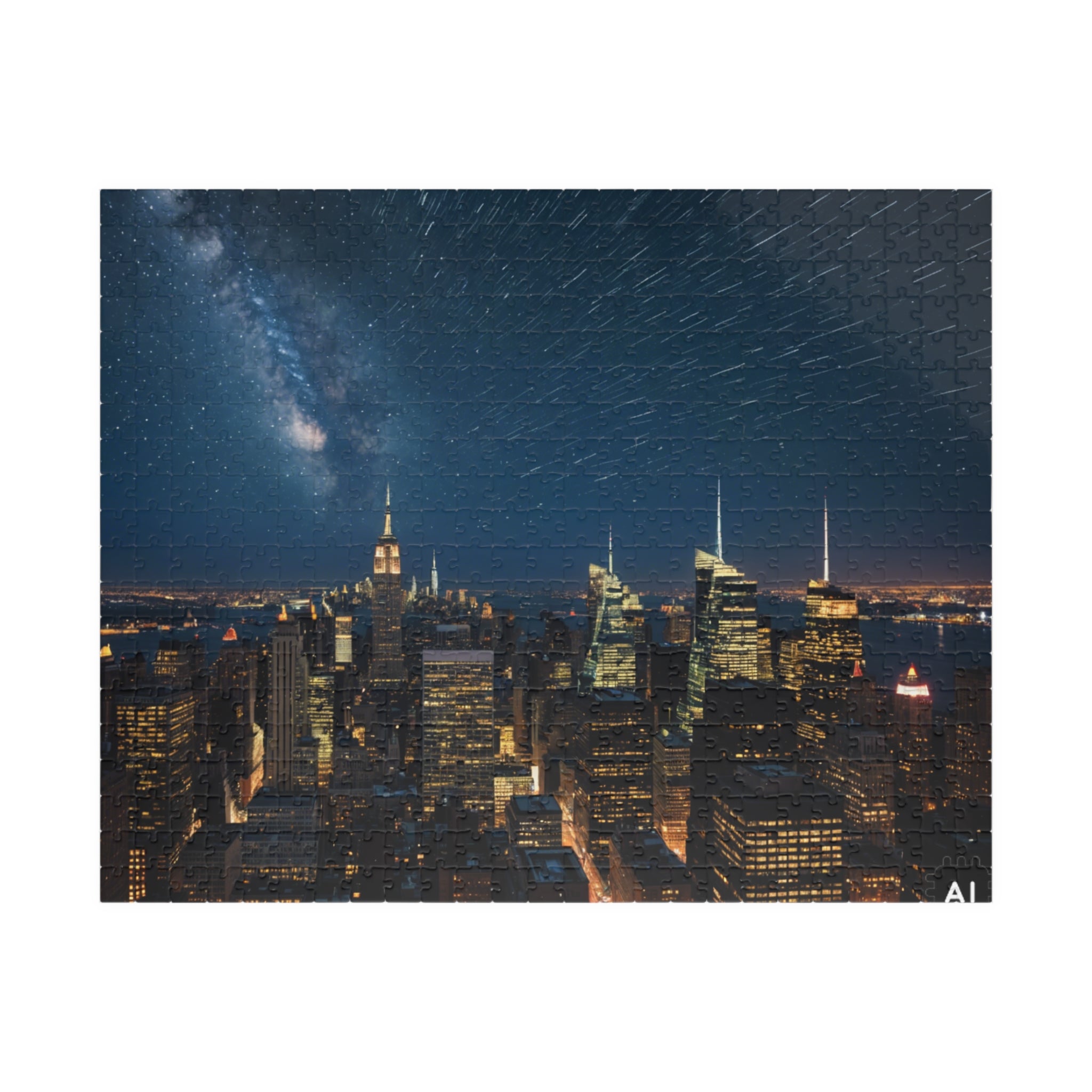 City Skyline at Night Jigsaw Puzzle — Meteor Shower Sky