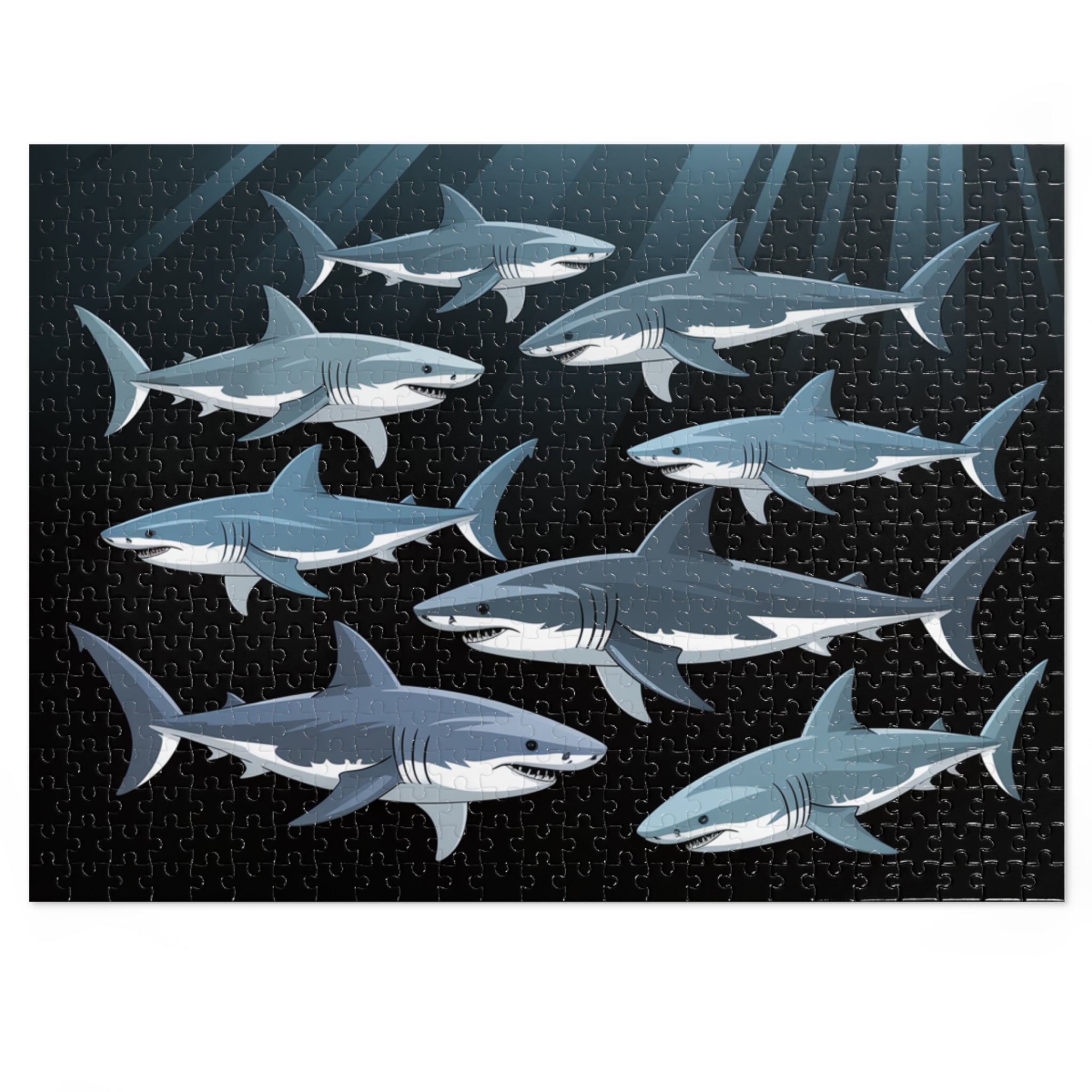 Oceanic Shark Jigsaw Puzzle with Tin, Shark Lover Gift, Family Game Night, Educational Children's Activity, Unique Home Decor