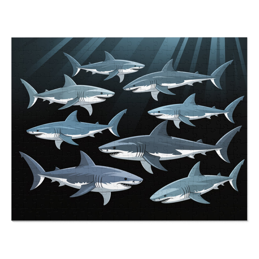 Oceanic Shark Jigsaw Puzzle with Tin, Shark Lover Gift, Family Game Night, Educational Children's Activity, Unique Home Decor