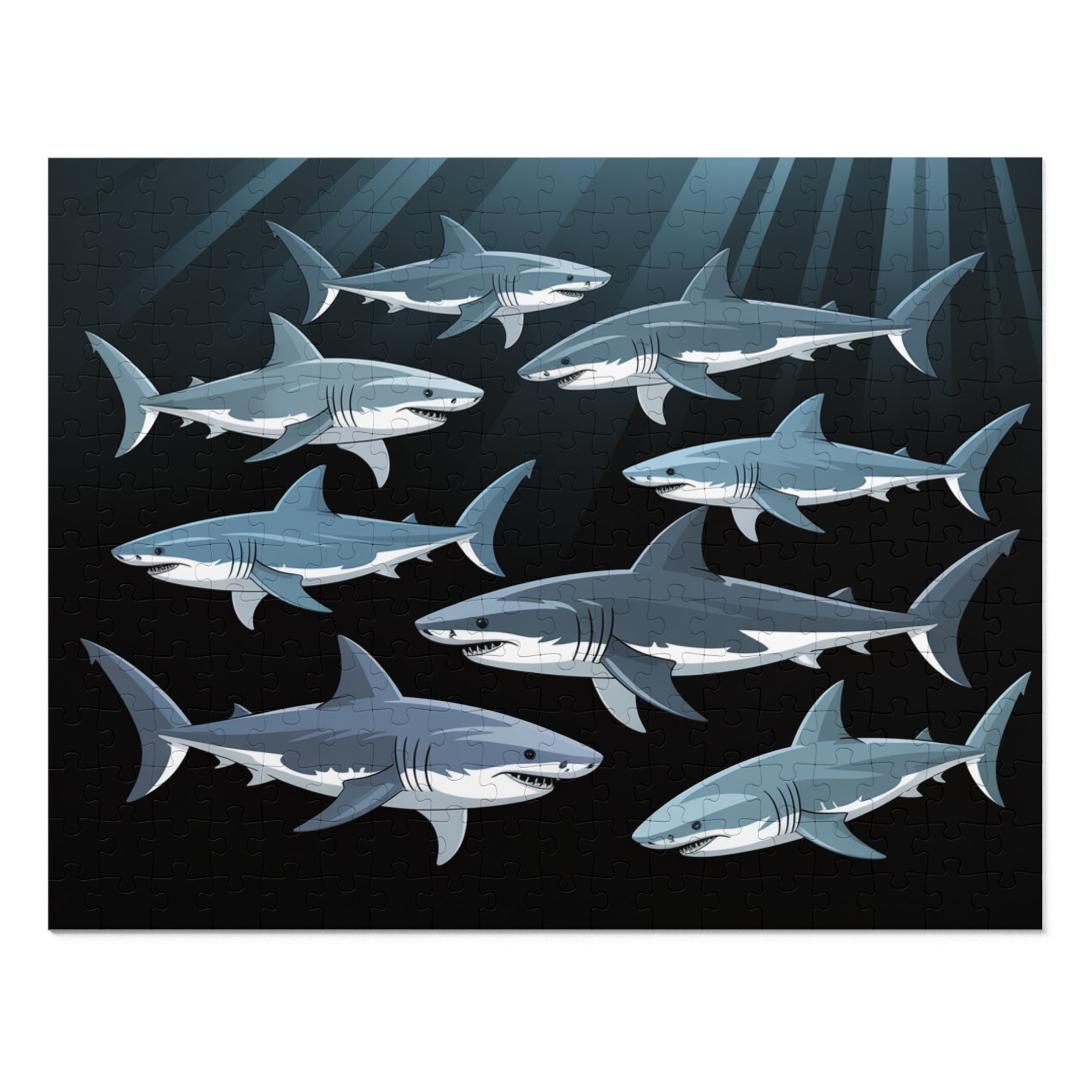 Oceanic Shark Jigsaw Puzzle with Tin, Shark Lover Gift, Family Game Night, Educational Children's Activity, Unique Home Decor