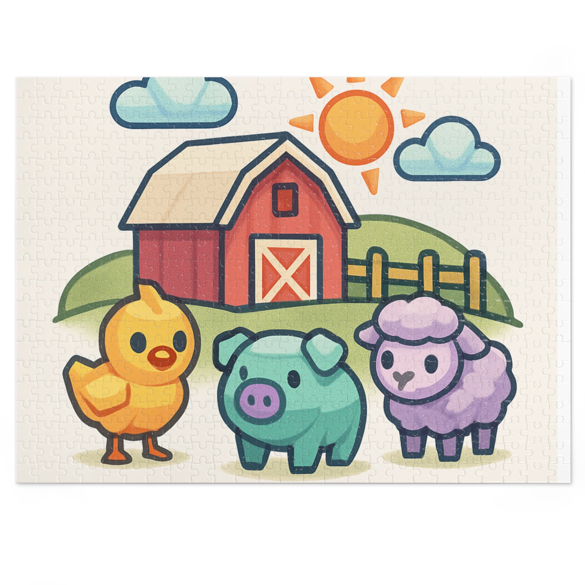 Farm Friends 200-Piece Kids Jigsaw Puzzle with Tin — Cute Barn, Chick, Pig & Lamb