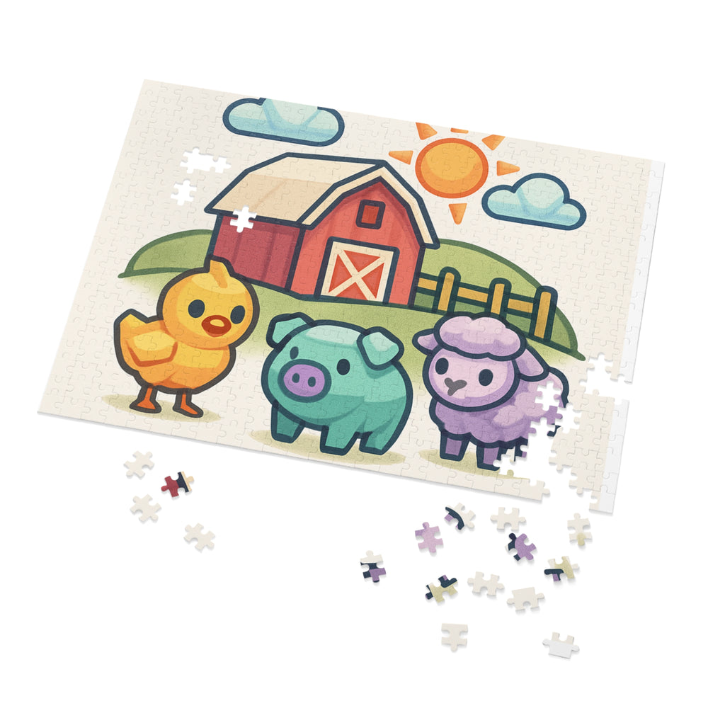 Farm Friends 200-Piece Kids Jigsaw Puzzle with Tin — Cute Barn, Chick, Pig & Lamb