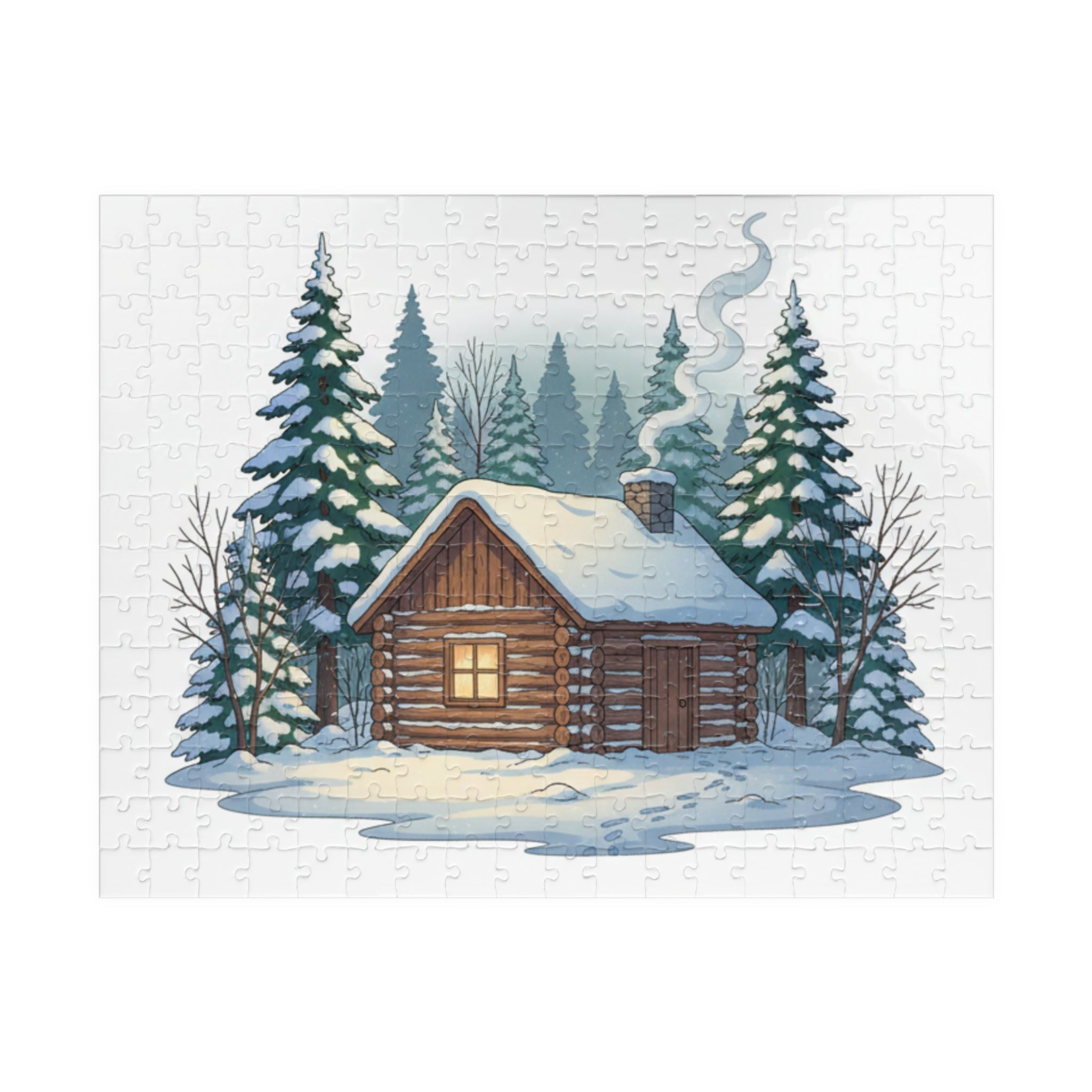 Winter Cabin Puzzle – Cozy Snowy Log Cabin Jigsaw (110–1014 Pieces)
