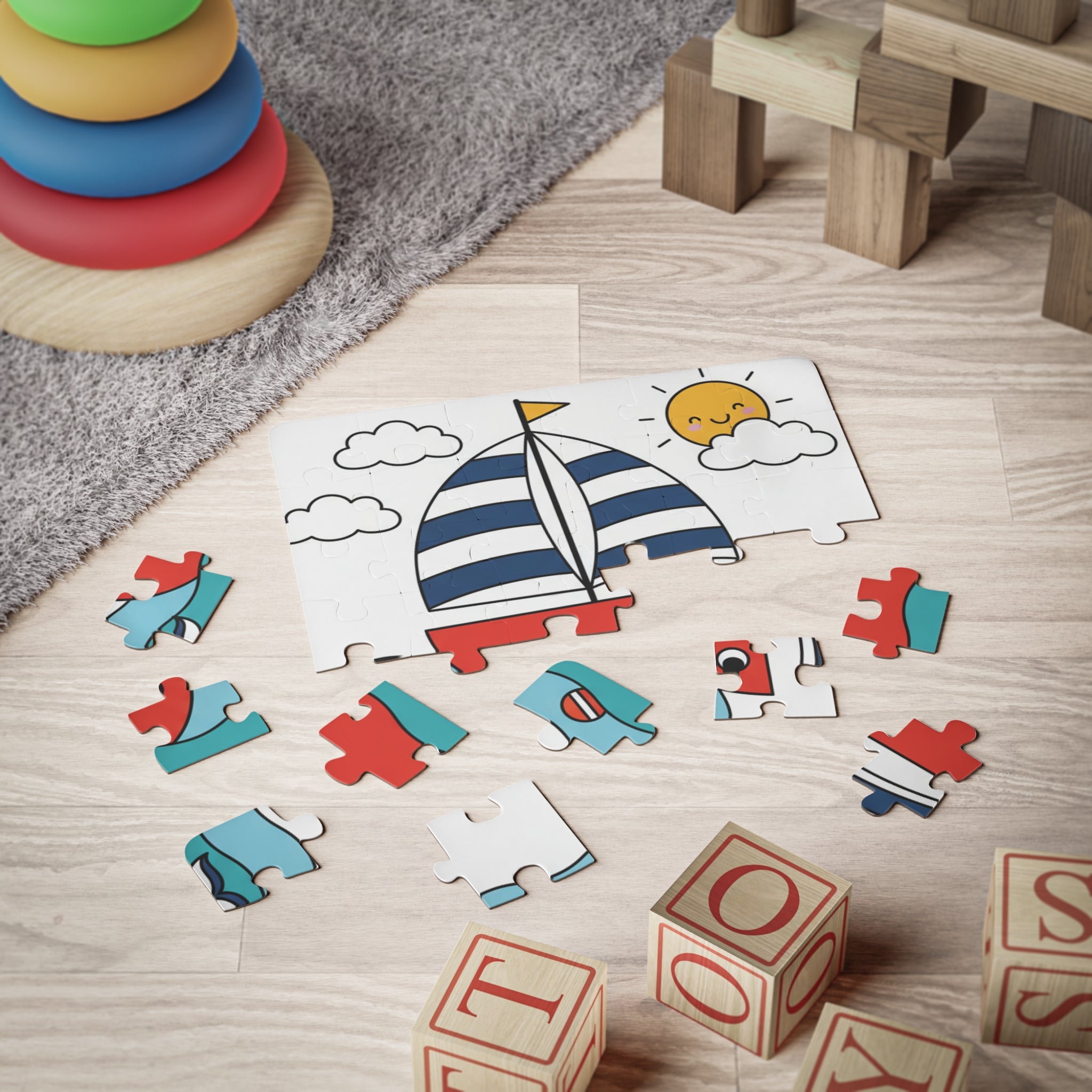 Cute Sailboat Nautical Toddler Jigsaw Kids 30-Piece Puzzle