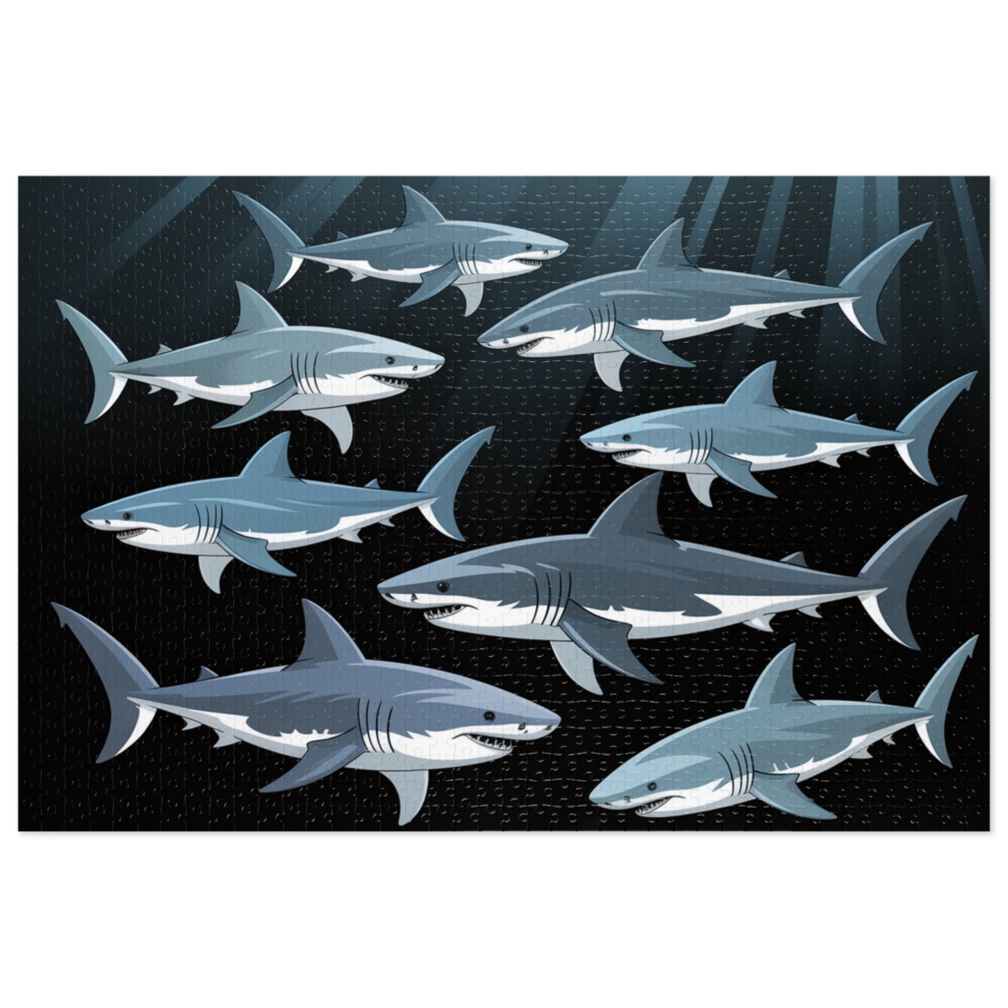 Oceanic Shark Jigsaw Puzzle with Tin, Shark Lover Gift, Family Game Night, Educational Children's Activity, Unique Home Decor