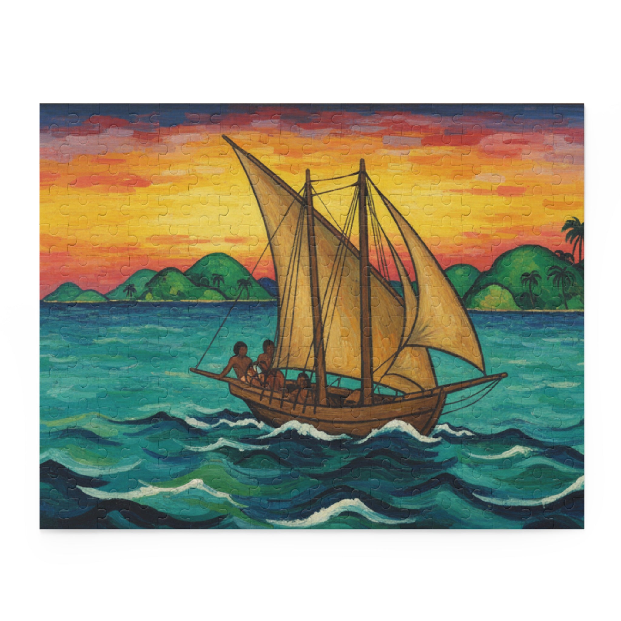 Sailboat Sunset Puzzle — Nautical Ocean Scene Jigsaw (120/252/500 pcs)