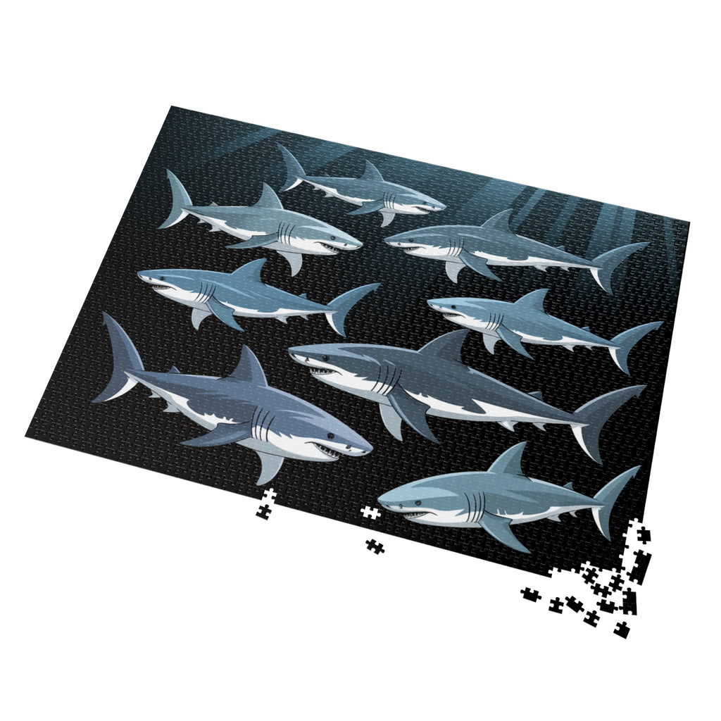 Oceanic Shark Jigsaw Puzzle with Tin, Shark Lover Gift, Family Game Night, Educational Children's Activity, Unique Home Decor