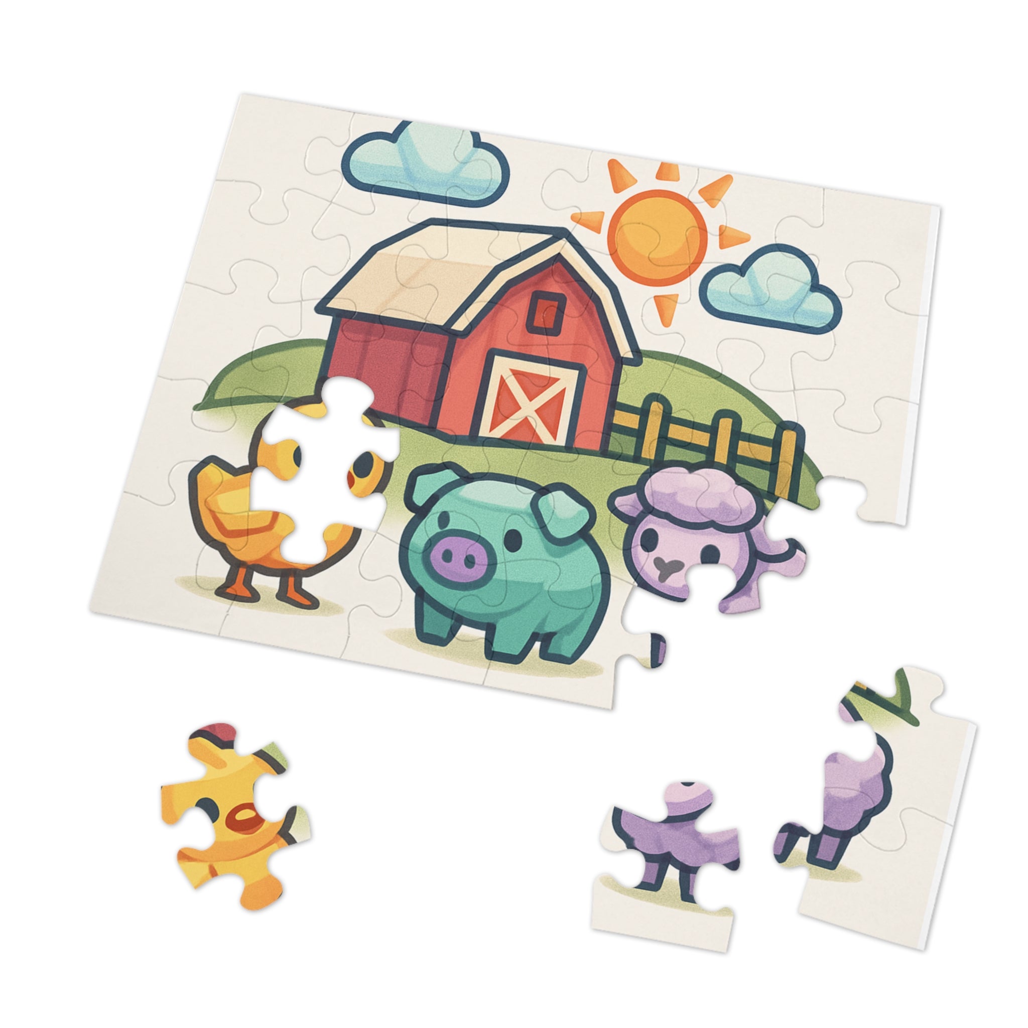 Farm Friends 200-Piece Kids Jigsaw Puzzle with Tin — Cute Barn, Chick, Pig & Lamb