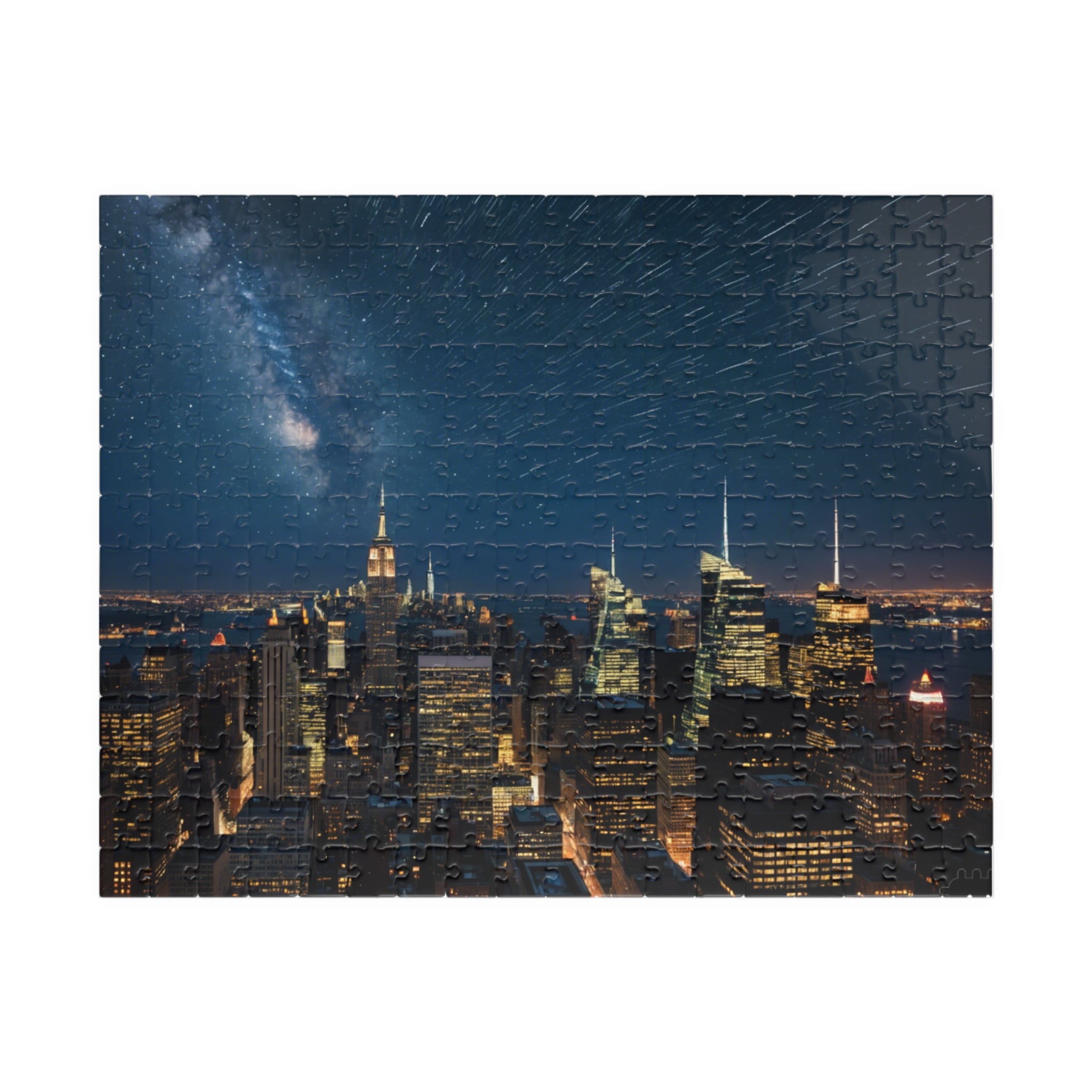 City Skyline at Night Jigsaw Puzzle — Meteor Shower Sky