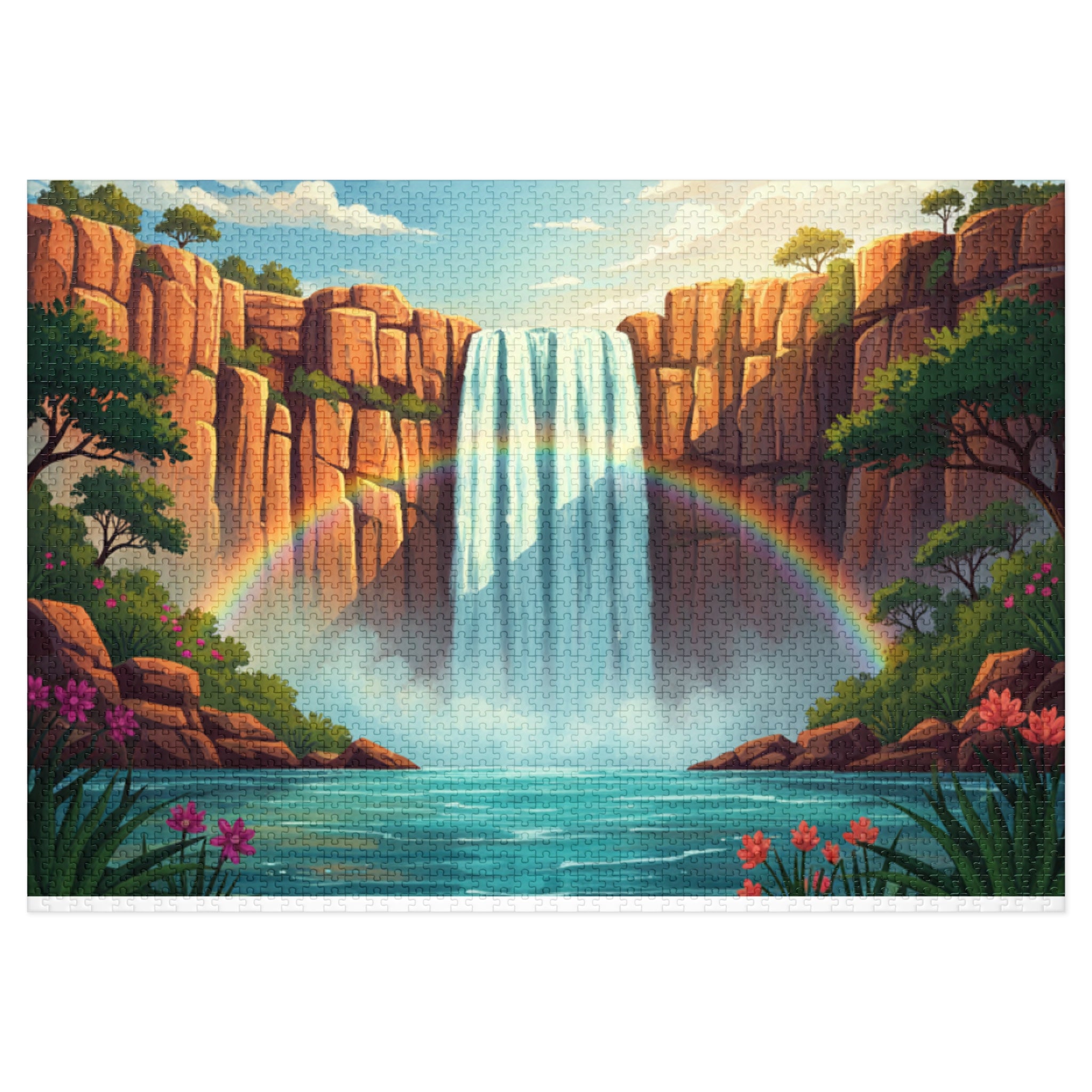 Waterfall Rainbow Jigsaw Puzzle with Tin — Scenic 500‑Piece Puzzle Gift