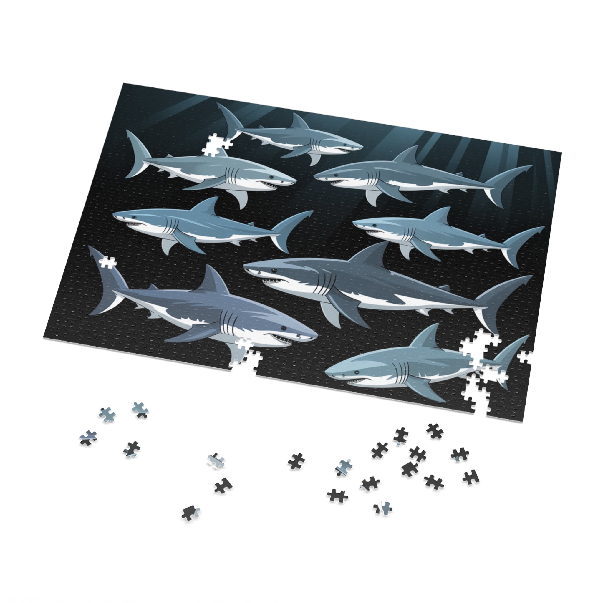 Oceanic Shark Jigsaw Puzzle with Tin, Shark Lover Gift, Family Game Night, Educational Children's Activity, Unique Home Decor