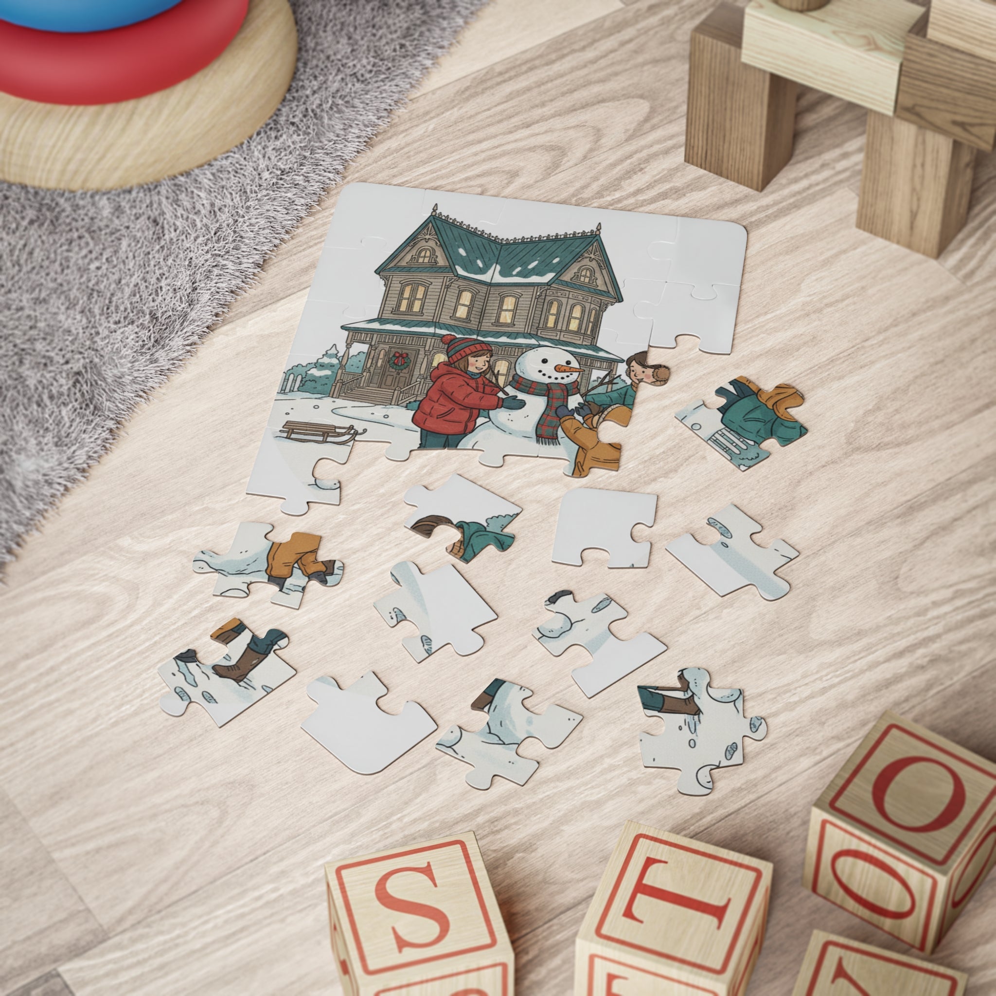 Snow Family Building Snowman Kids 30 Piece Puzzle