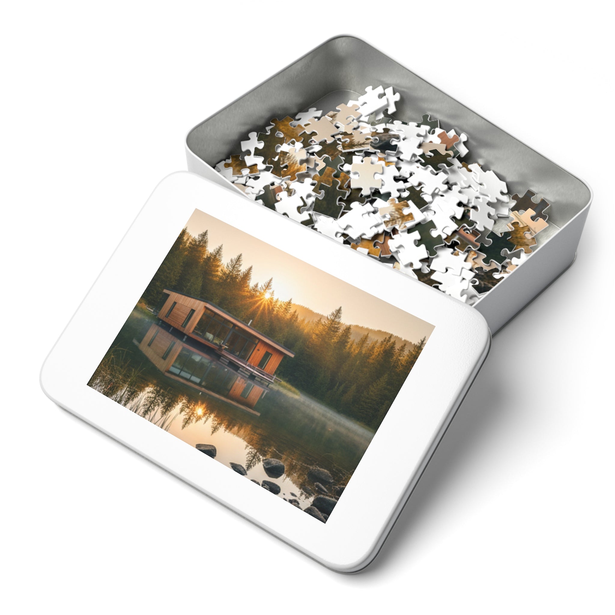 Lake House Puzzle —  Scenic Jigsaw with Tin Gift Box