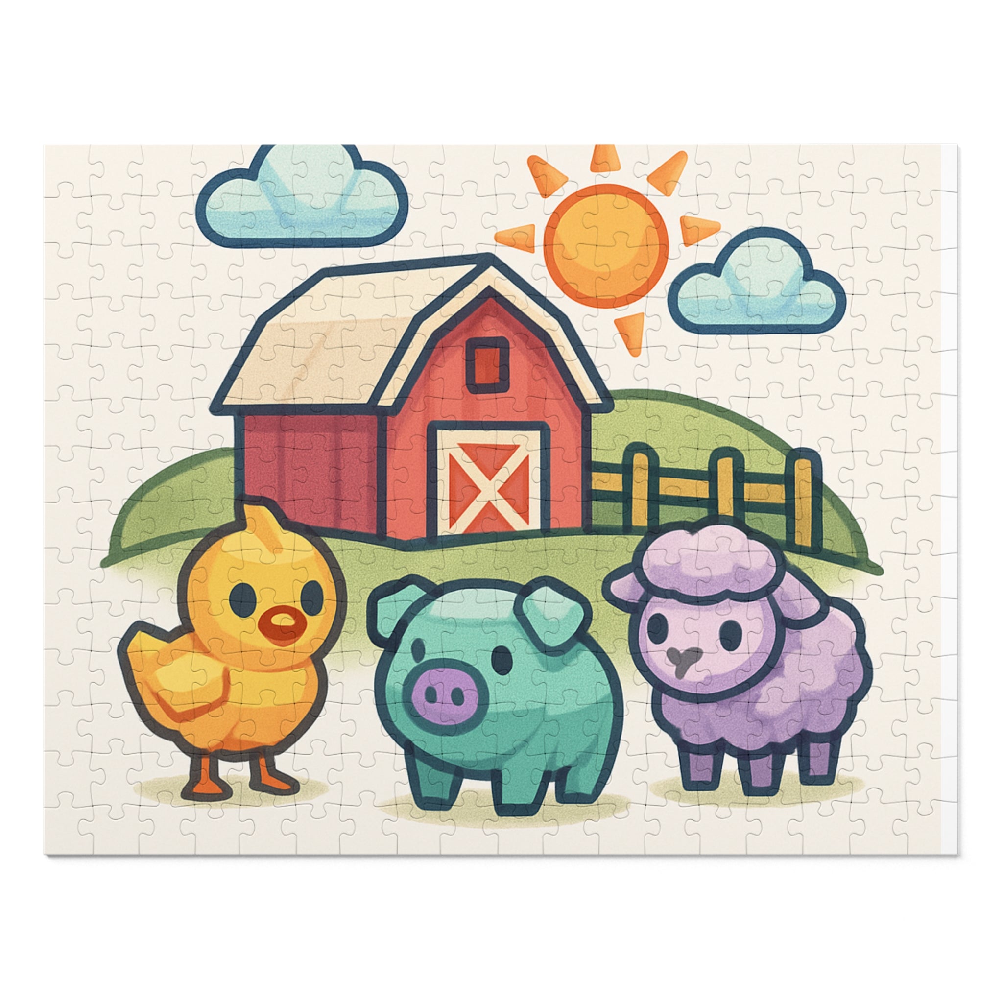 Farm Friends 200-Piece Kids Jigsaw Puzzle with Tin — Cute Barn, Chick, Pig & Lamb
