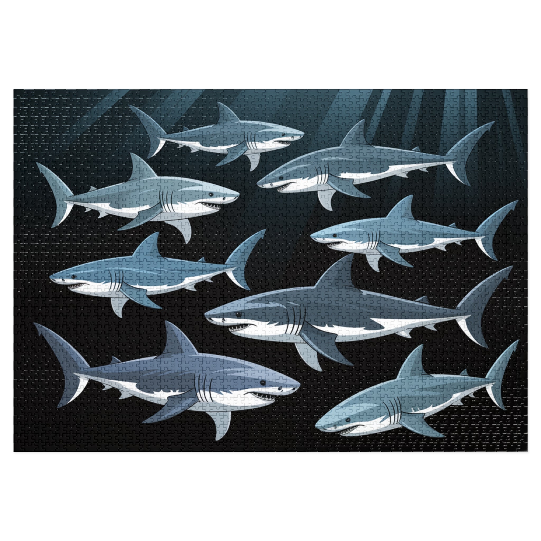 Oceanic Shark Jigsaw Puzzle with Tin, Shark Lover Gift, Family Game Night, Educational Children's Activity, Unique Home Decor