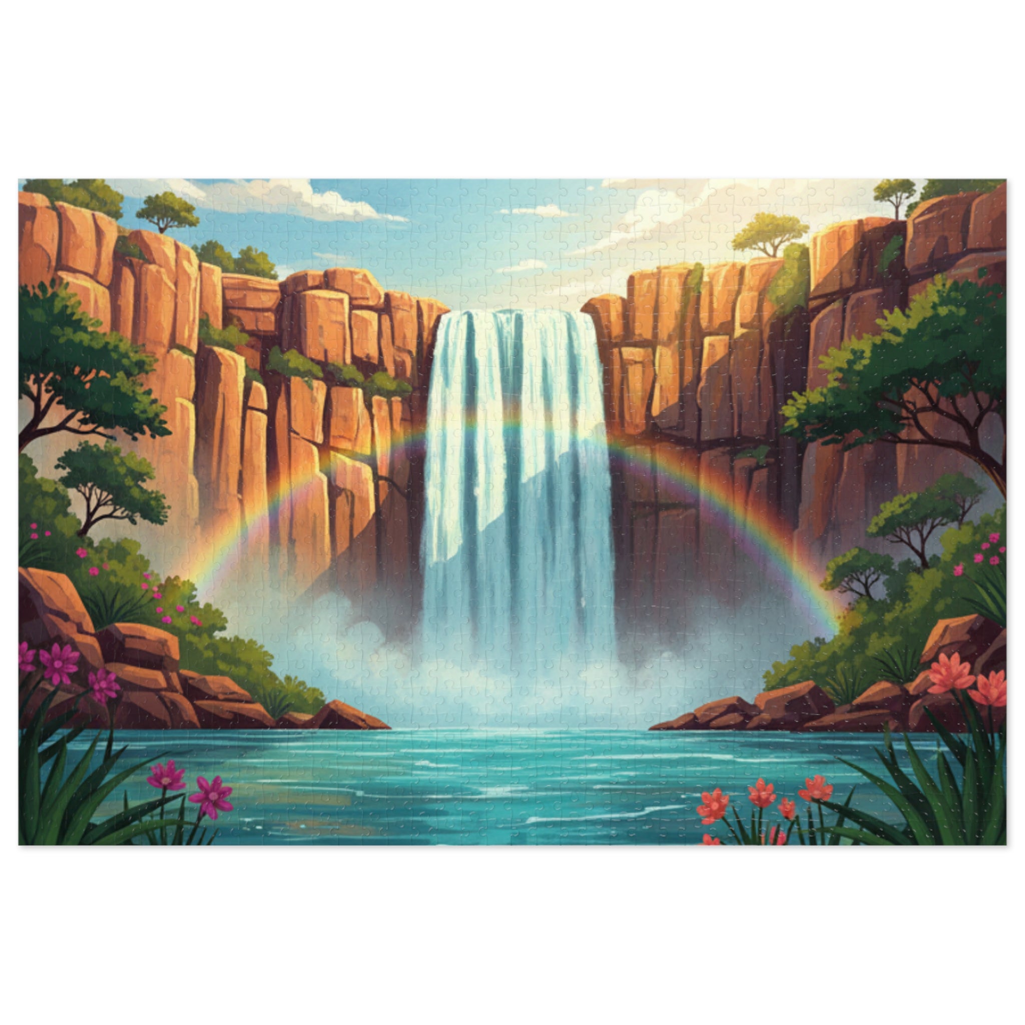 Waterfall Rainbow Jigsaw Puzzle with Tin — Scenic 500‑Piece Puzzle Gift