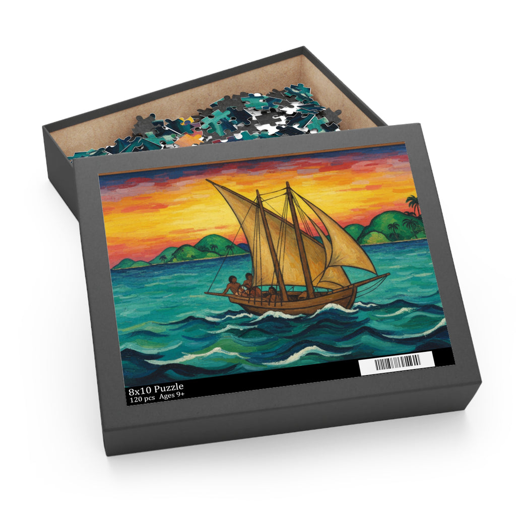 Sailboat Sunset Puzzle — Nautical Ocean Scene Jigsaw (120/252/500 pcs)