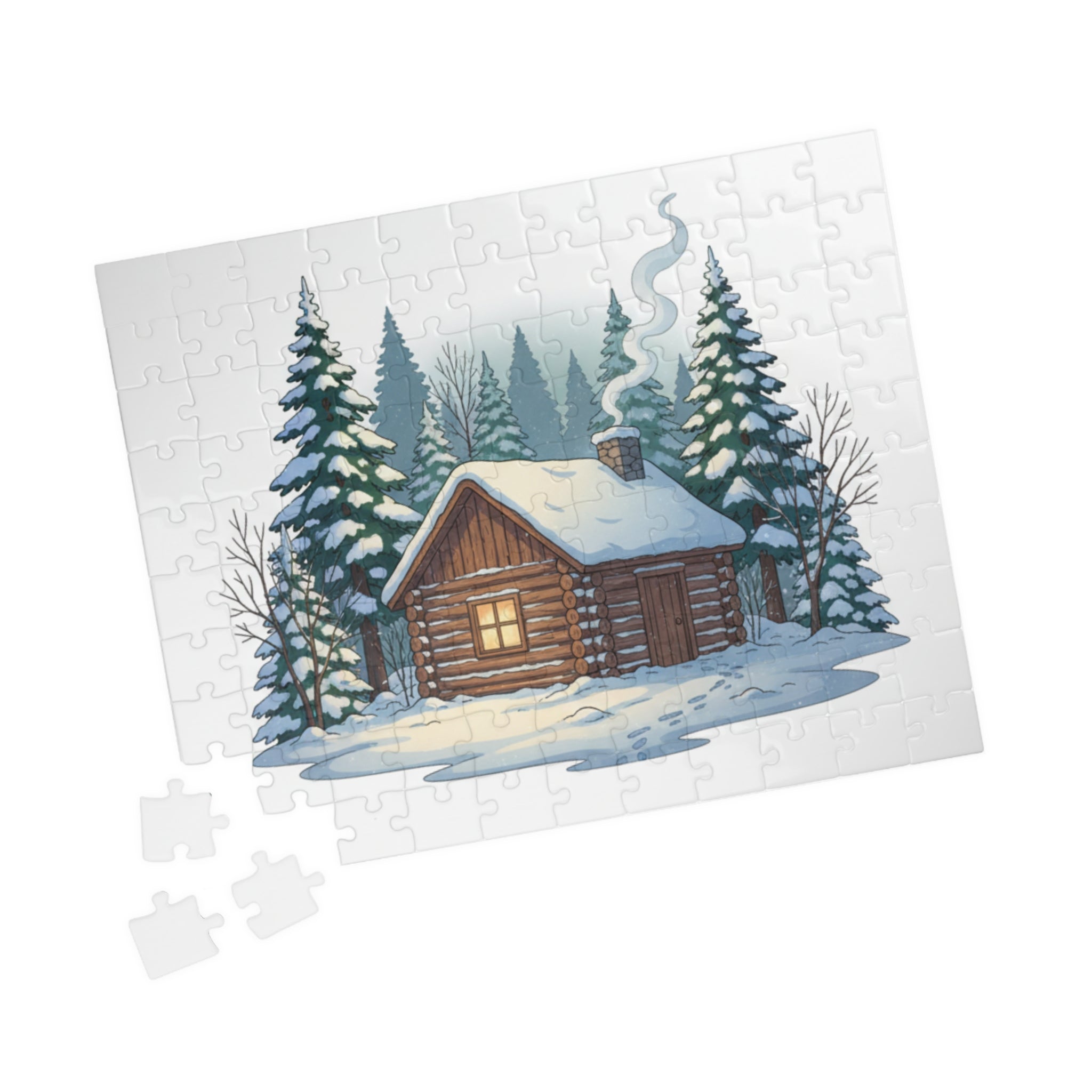 Winter Cabin Puzzle – Cozy Snowy Log Cabin Jigsaw (110–1014 Pieces)