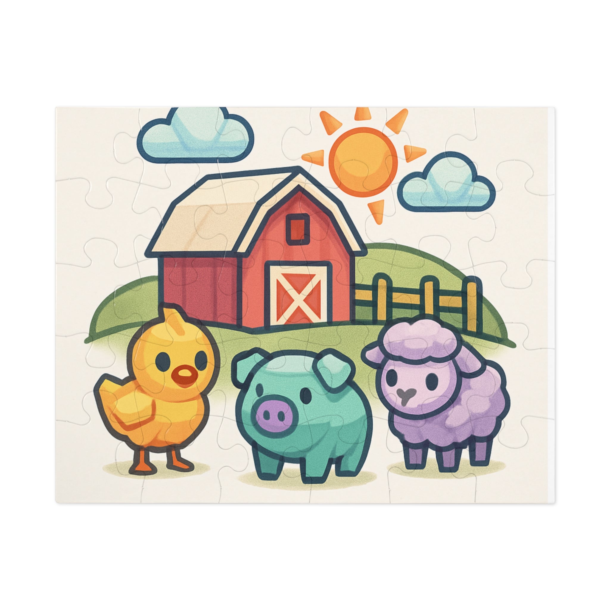 Farm Friends 200-Piece Kids Jigsaw Puzzle with Tin — Cute Barn, Chick, Pig & Lamb