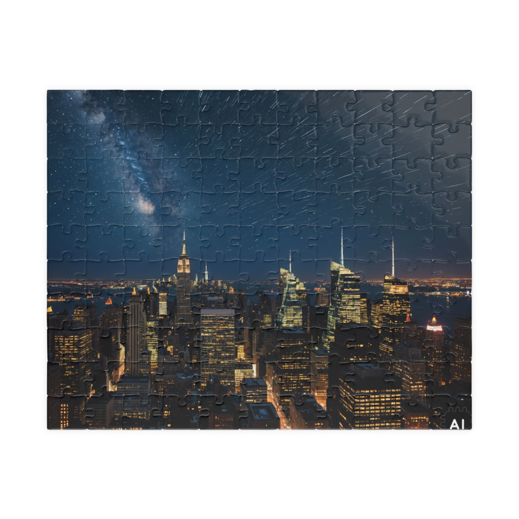 City Skyline at Night Jigsaw Puzzle — Meteor Shower Sky