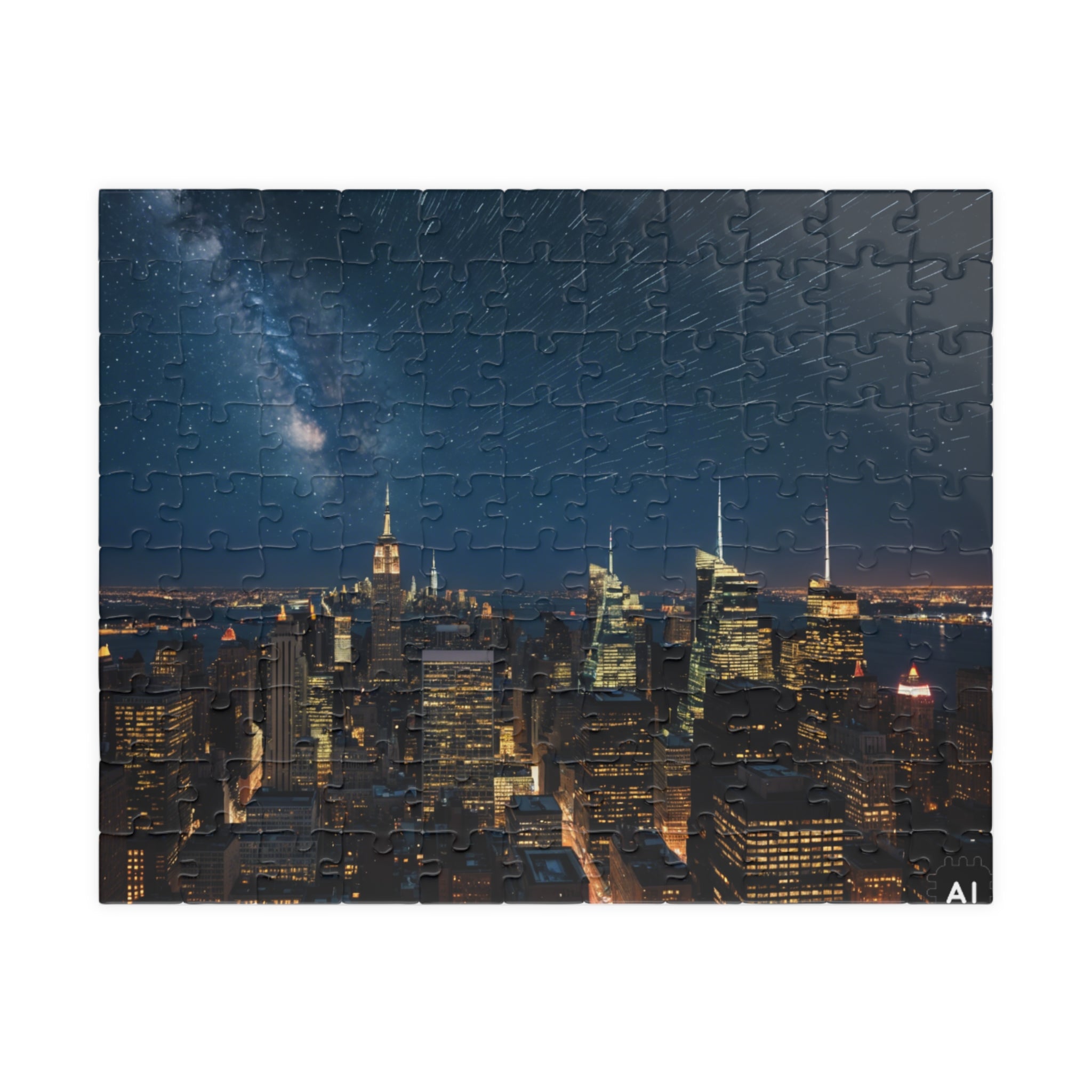City Skyline at Night Jigsaw Puzzle — Meteor Shower Sky