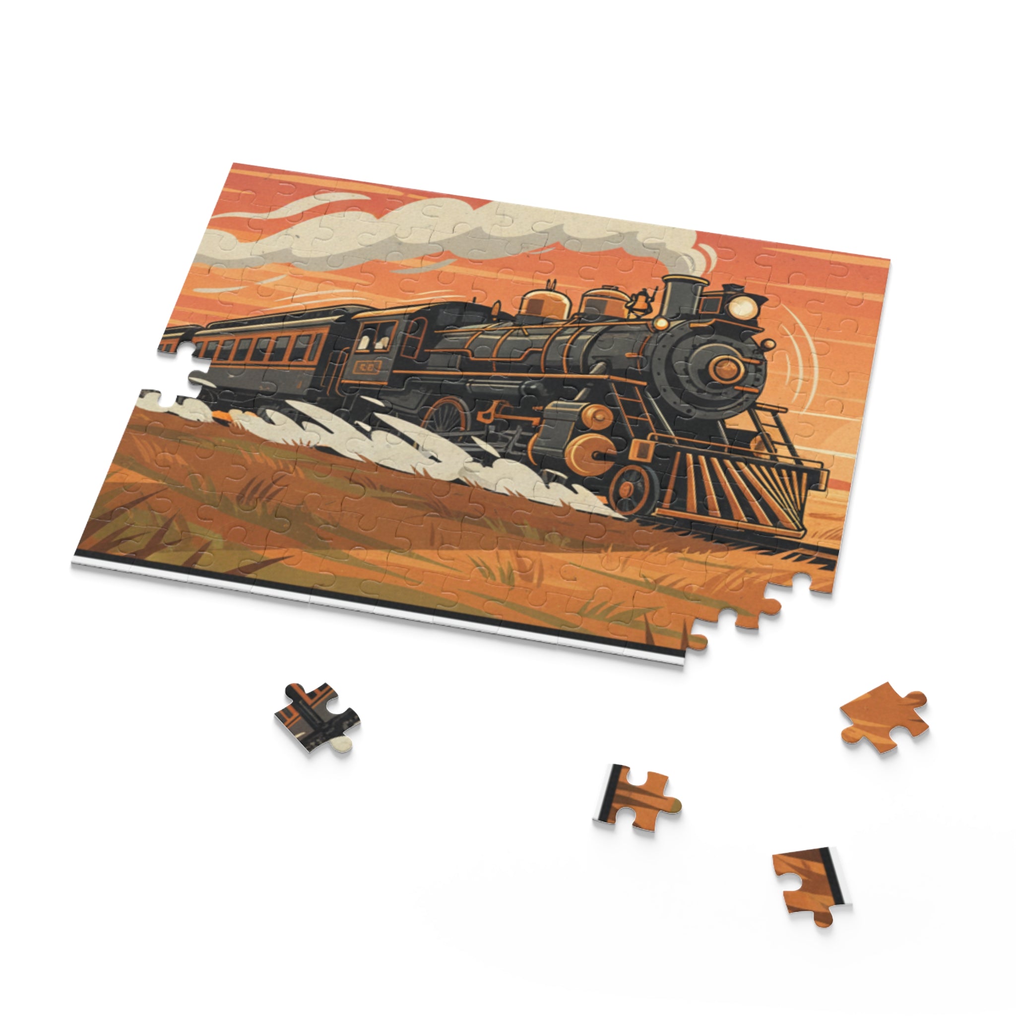 Vintage Steam Train Puzzle — 120/252/500-Piece Scenic Jigsaw