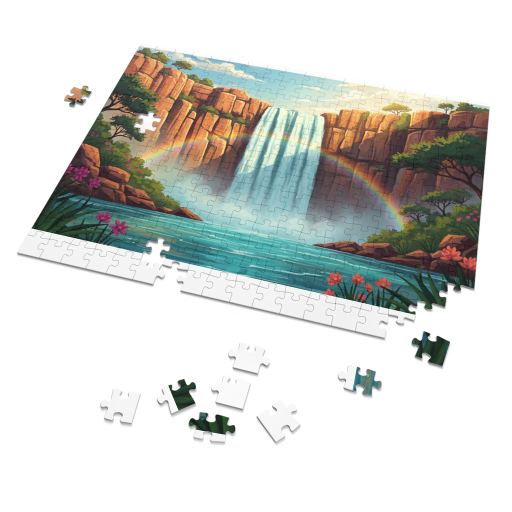Waterfall Rainbow Jigsaw Puzzle with Tin — Scenic 500‑Piece Puzzle Gift