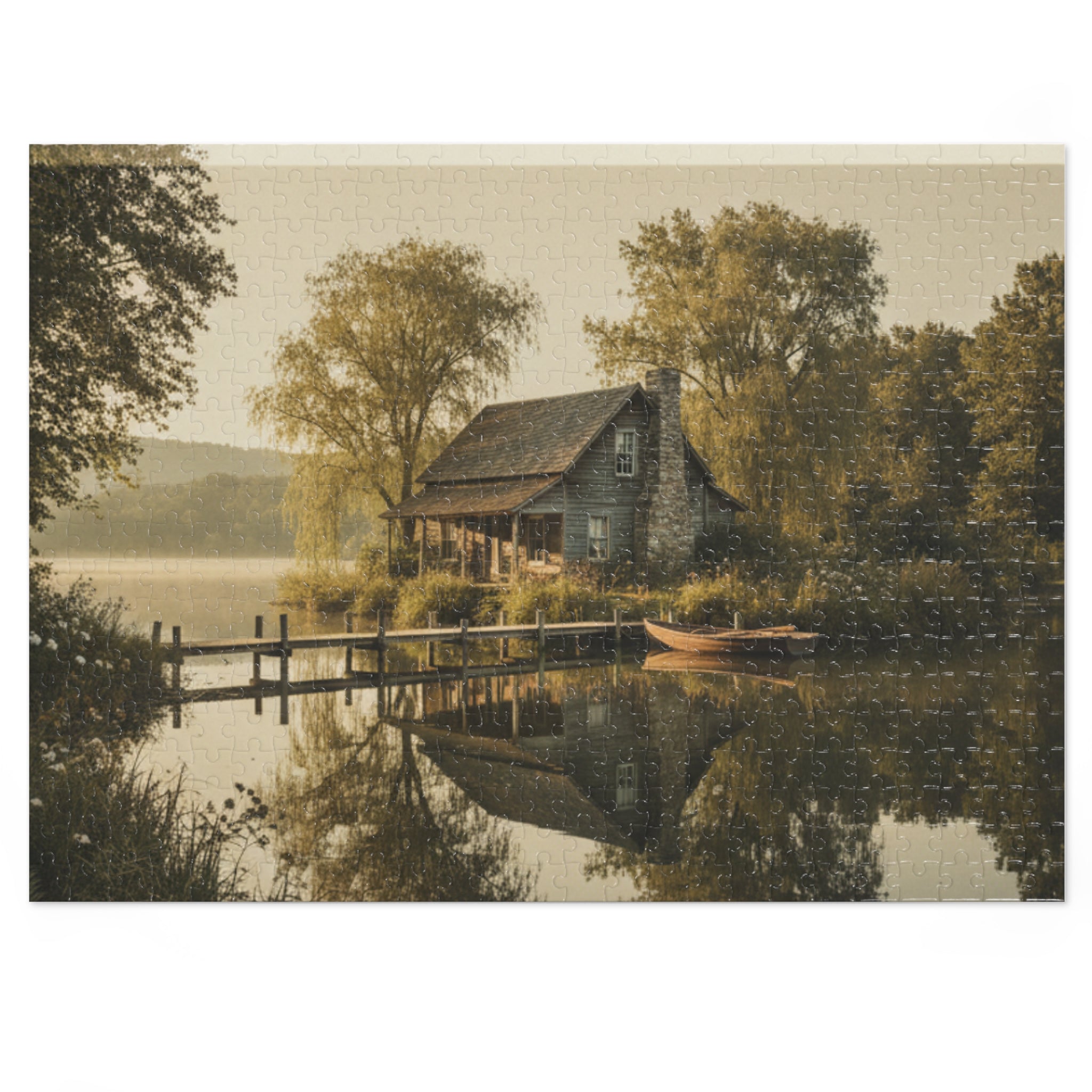 Cottage on the Lake Jigsaw Puzzle with Tin