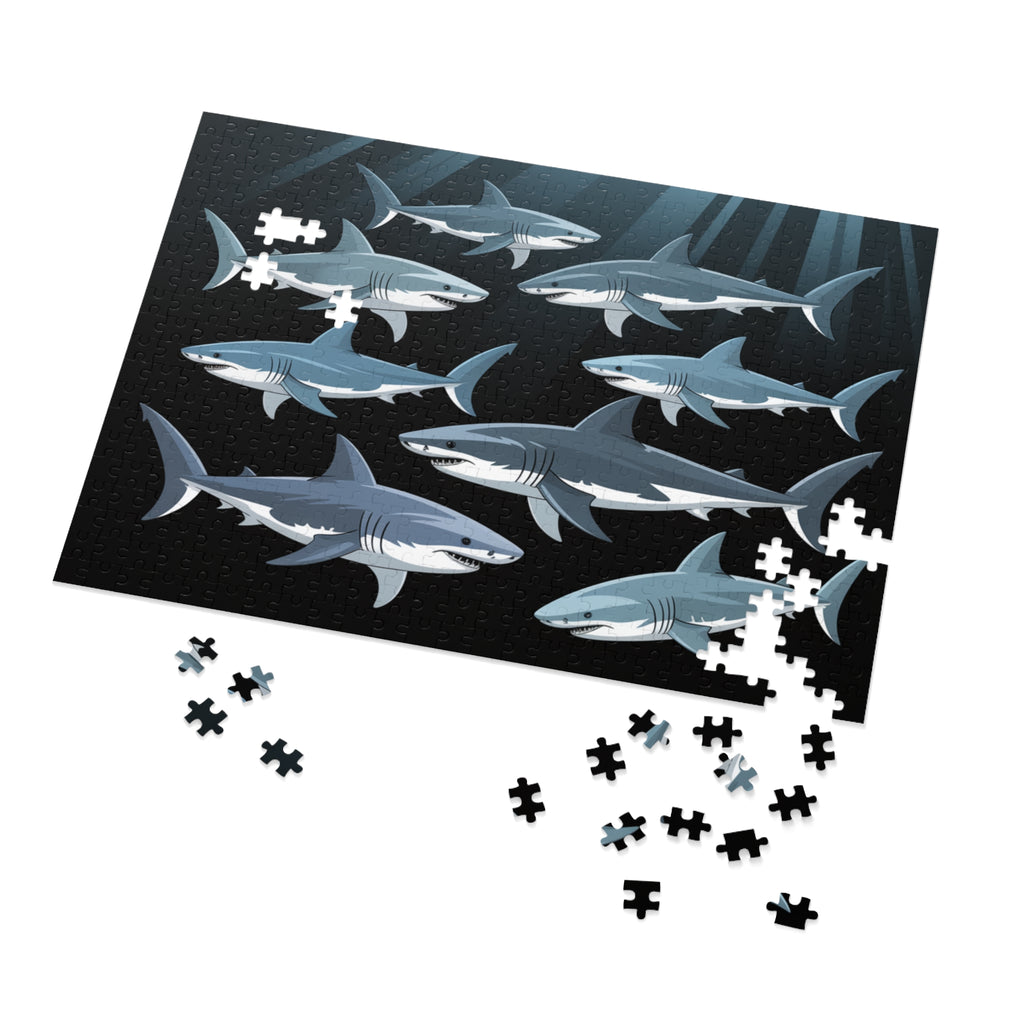 Oceanic Shark Jigsaw Puzzle with Tin, Shark Lover Gift, Family Game Night, Educational Children's Activity, Unique Home Decor