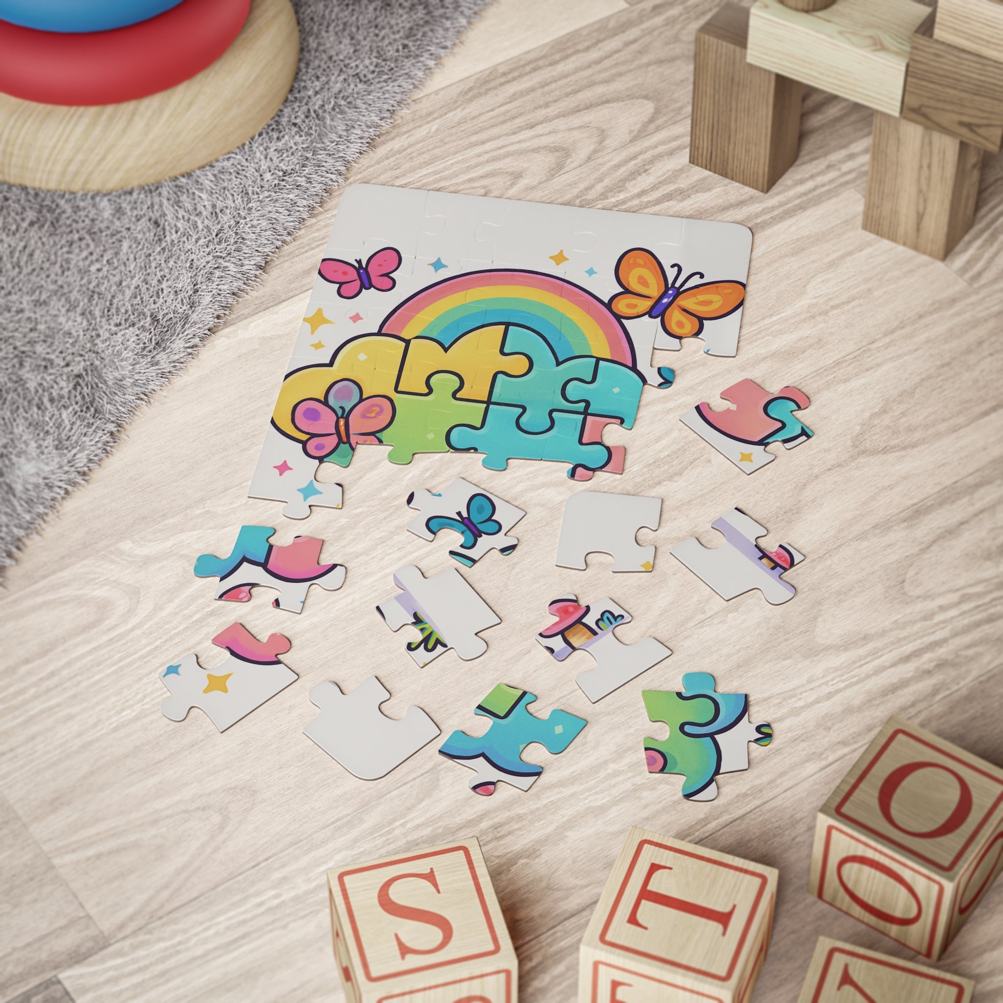 Rainbow Cloud Kids Puzzle — 30-Piece Toddler Jigsaw with Butterflies