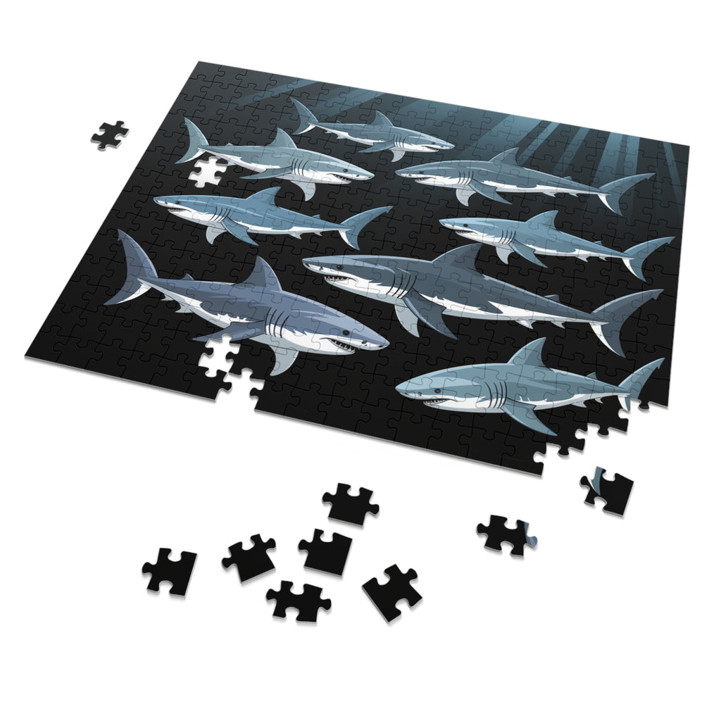 Oceanic Shark Jigsaw Puzzle with Tin, Shark Lover Gift, Family Game Night, Educational Children's Activity, Unique Home Decor